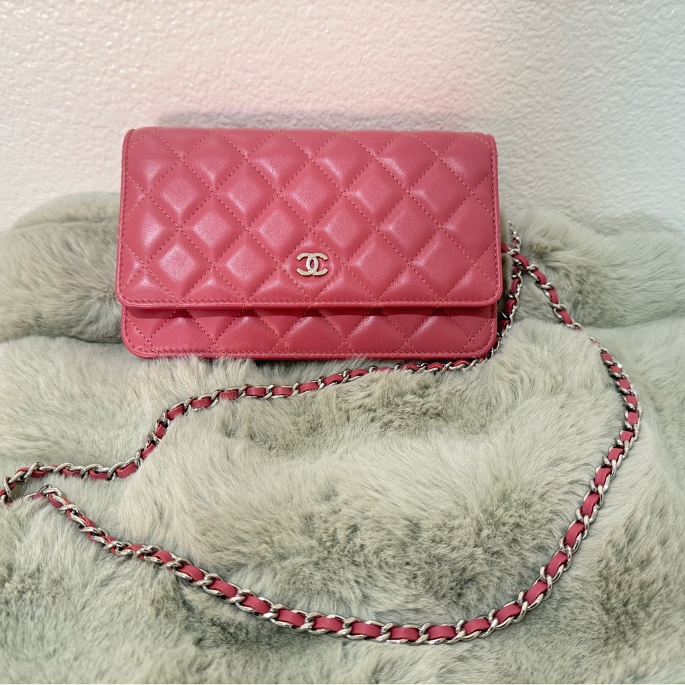 CHANEL Pink Quilted Lambskin Wallet on Chain WOC